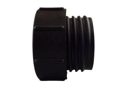 Black threaded cap end with ridged grip and sealing profile
