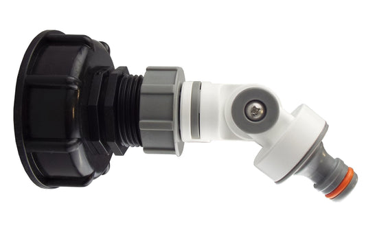 IBC 2in S60x6 cap with adjustable tap connector, black and grey