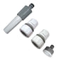 Hose connector set with nozzle: grey-and-white plastic fittings and coupling ends