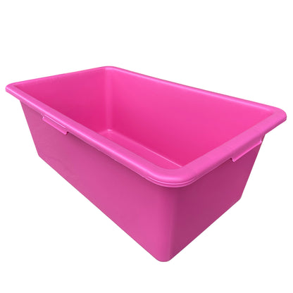 Pink dog bath tub with smooth rim and side channel