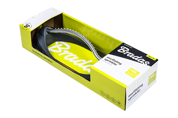 Bradas oscillating lawn sprinkler retail box with lime and gray product image