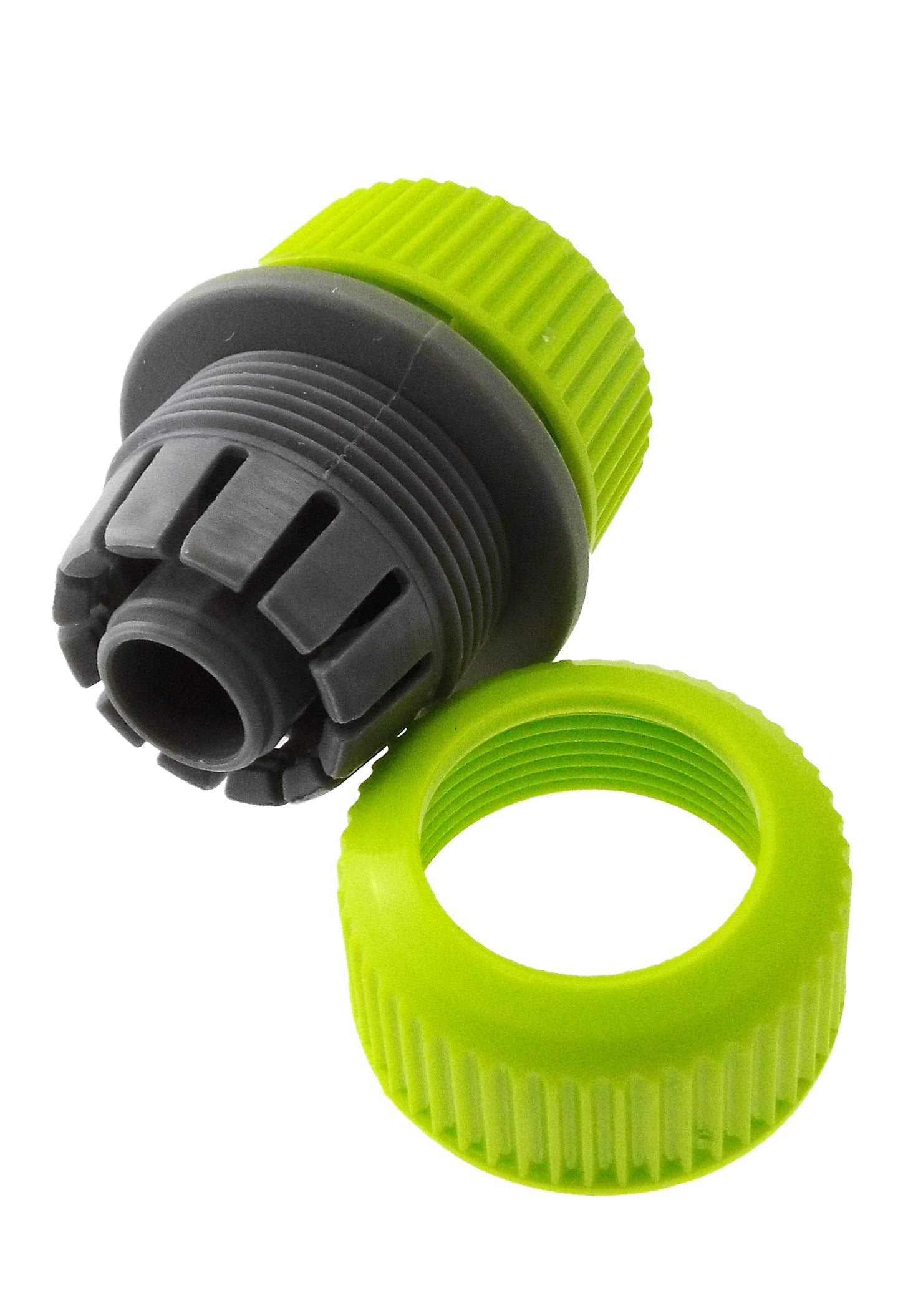 Lime 1/2" hose mender with ribbed green collar and dark grey connector
