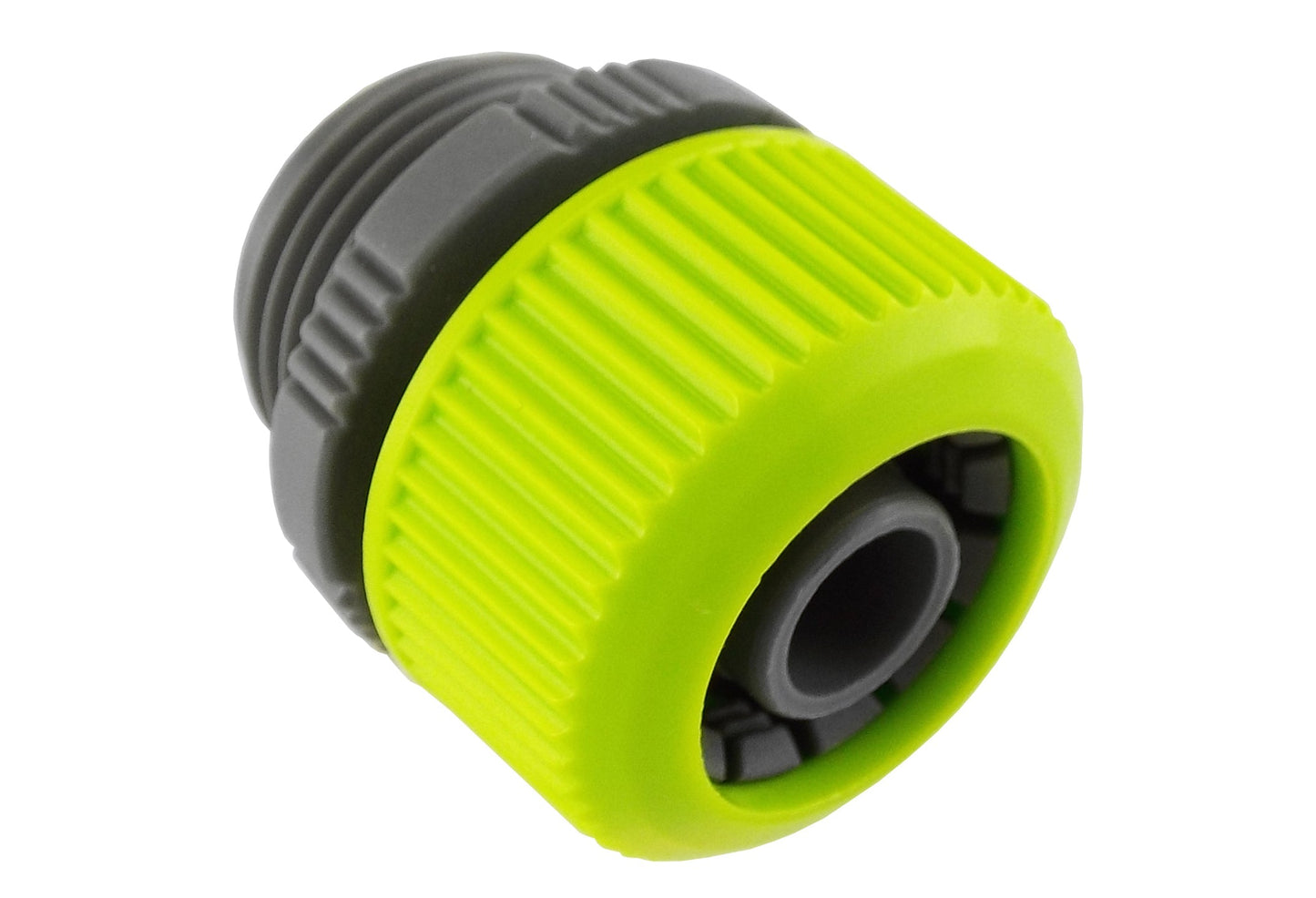 Lime hose mender end with grey inlet insert and black ridged grip
