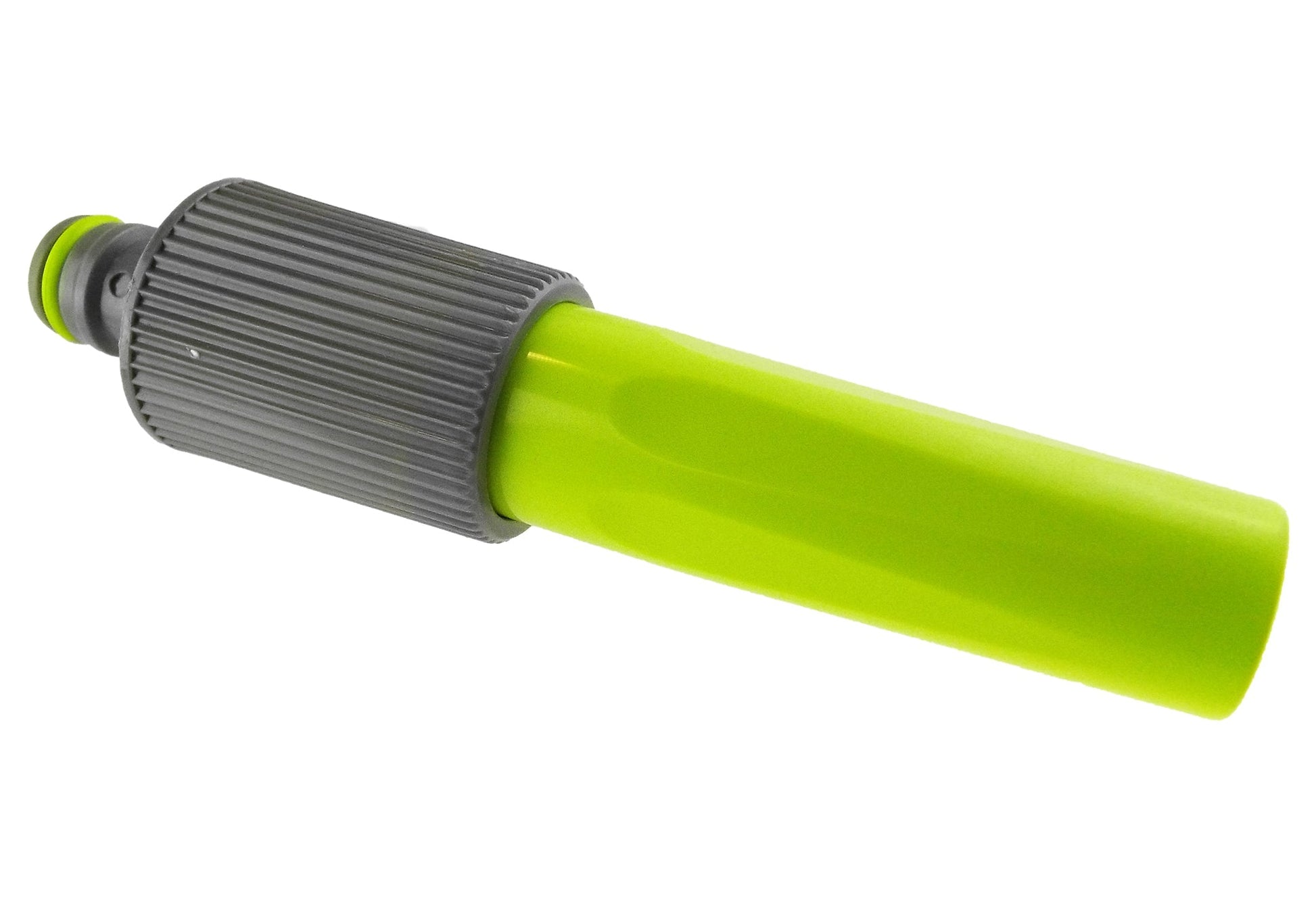 Lime-green nozzle attachment with gray ribbed grip and black seal band