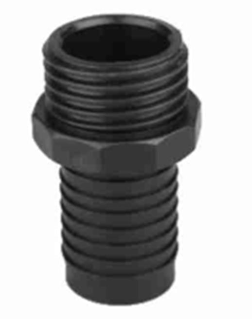 IBC S60X6 Male to 2" hose tail fitting, black plastic threaded connector