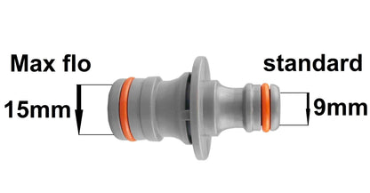 Female hose connector, grey body with orange end ring and threaded tip