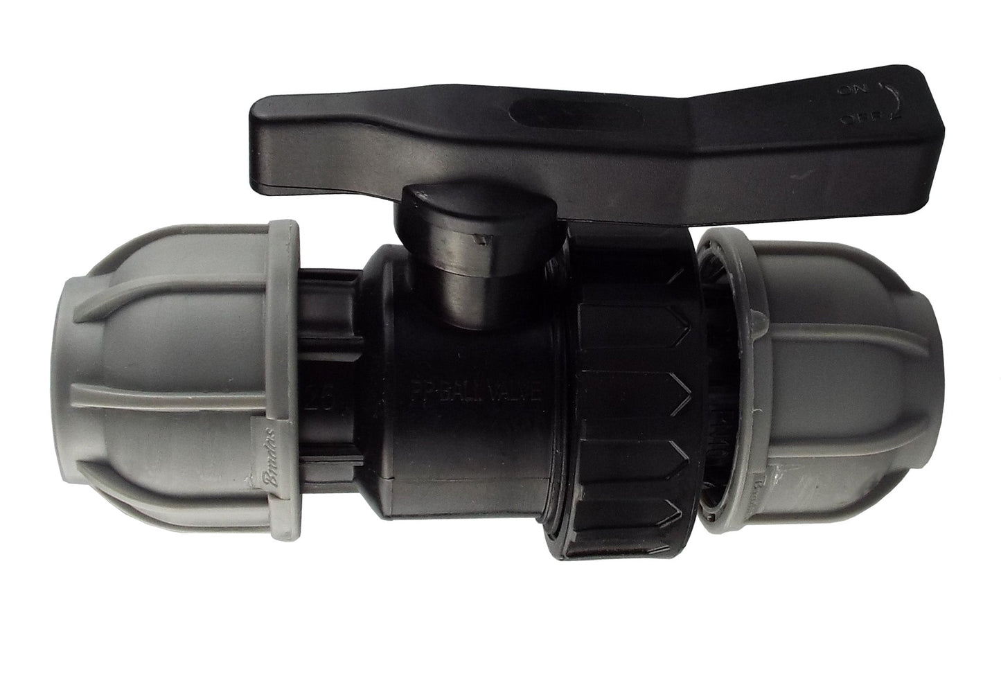 Ventil 50 mm (MDPE) mit schwarzem Hebel, grau/schwarz