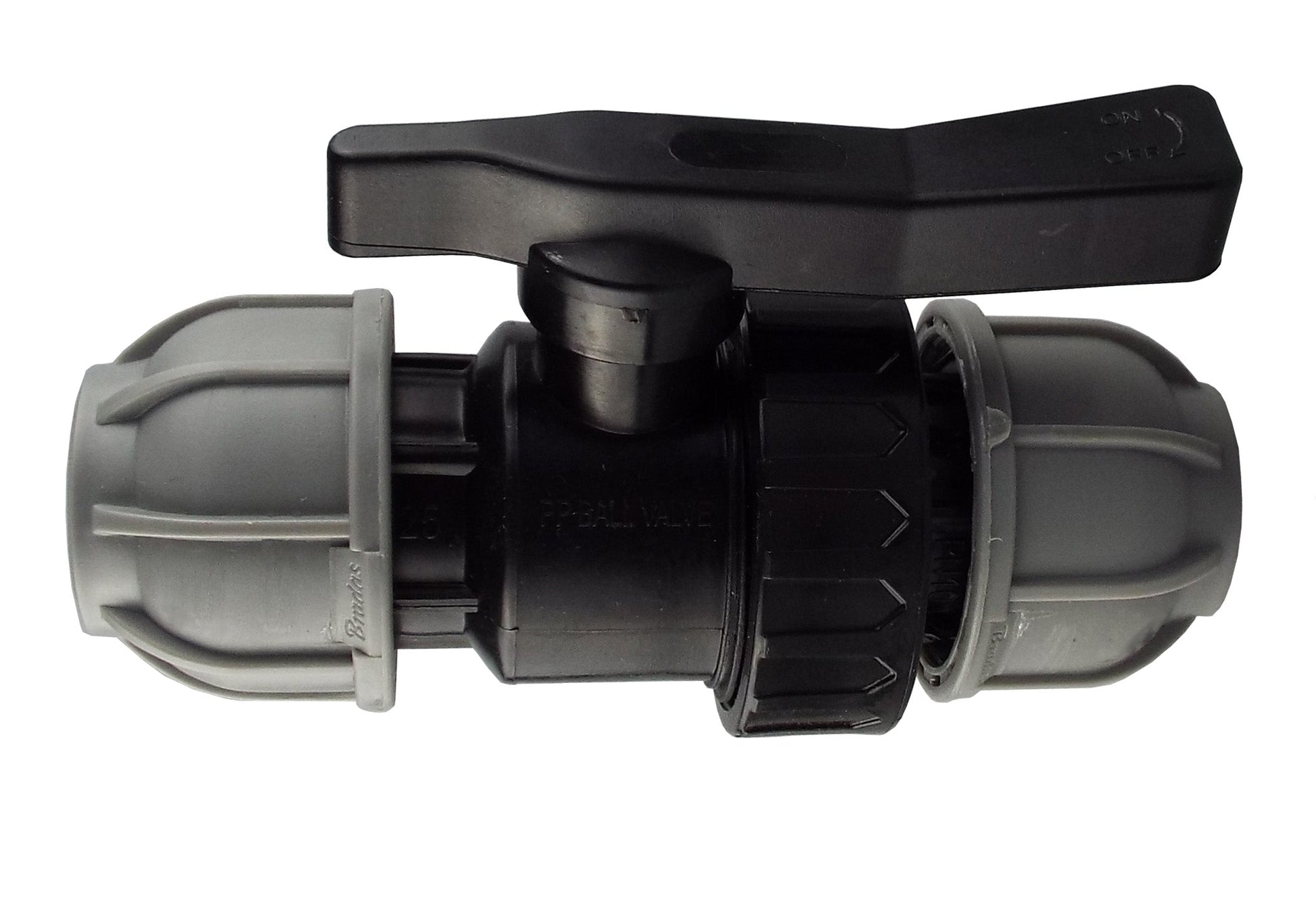 Ventil 50 mm (MDPE) mit schwarzem Hebel, grau/schwarz