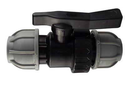 Ventil 50 mm (MDPE) mit schwarzem Hebel, grau/schwarz