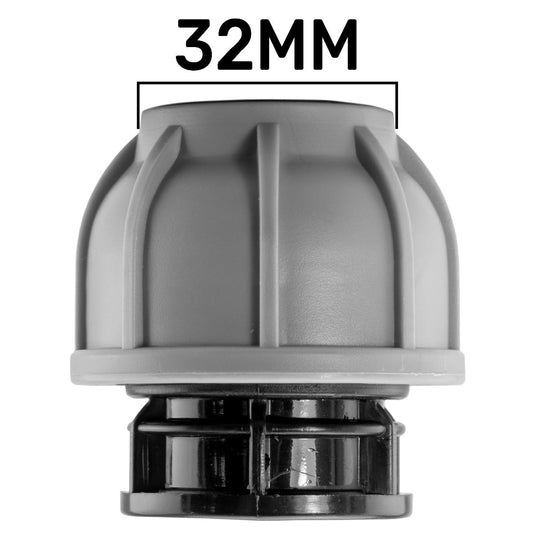 MDPE stop end 32mm end cap with grey exterior and black metal insert
