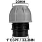 Gerader MDPE-Verbindungsstutzen 20mm, 1" BSPF/33,3mm, grau-schwarz