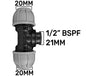 MDPE Tee 20mm, 1/2" BSPF, 20mm y 21mm
