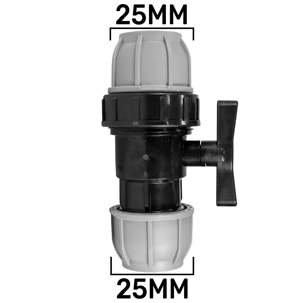 MDPE 25mm valve with lever, grey and black body