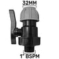 MDPE 32mm valve with grey handle, black body, 1" BSPM thread