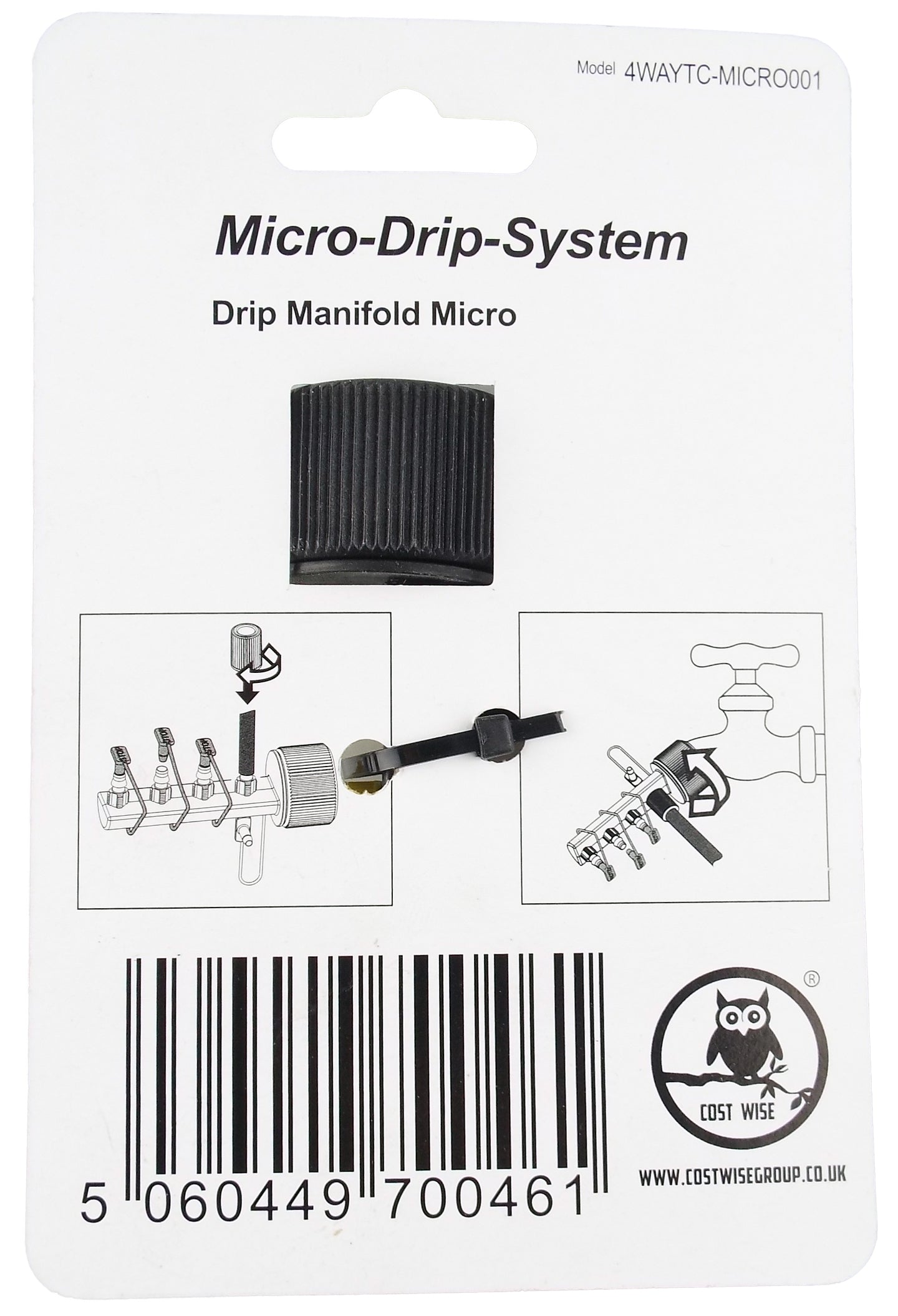 Micro-Drip-System micro drip manifold package card, model 4WAYTC-MICRO001