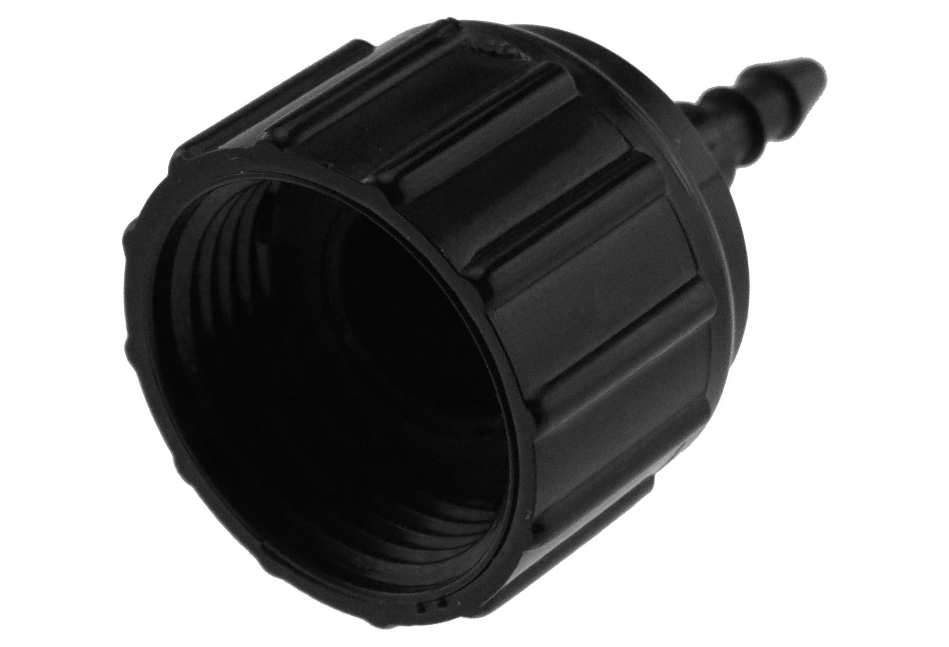 Black tap connector outlet fitting with ridged collar