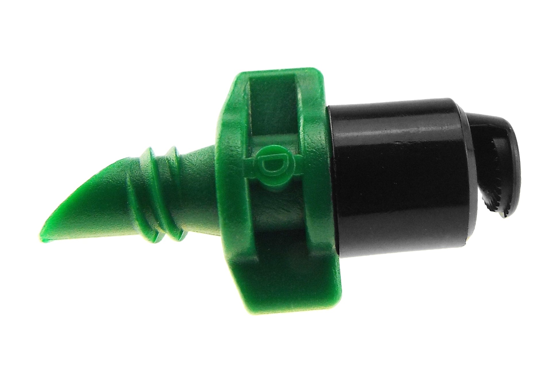 Winged 90° micro spray nozzle: green insert with black jet cap