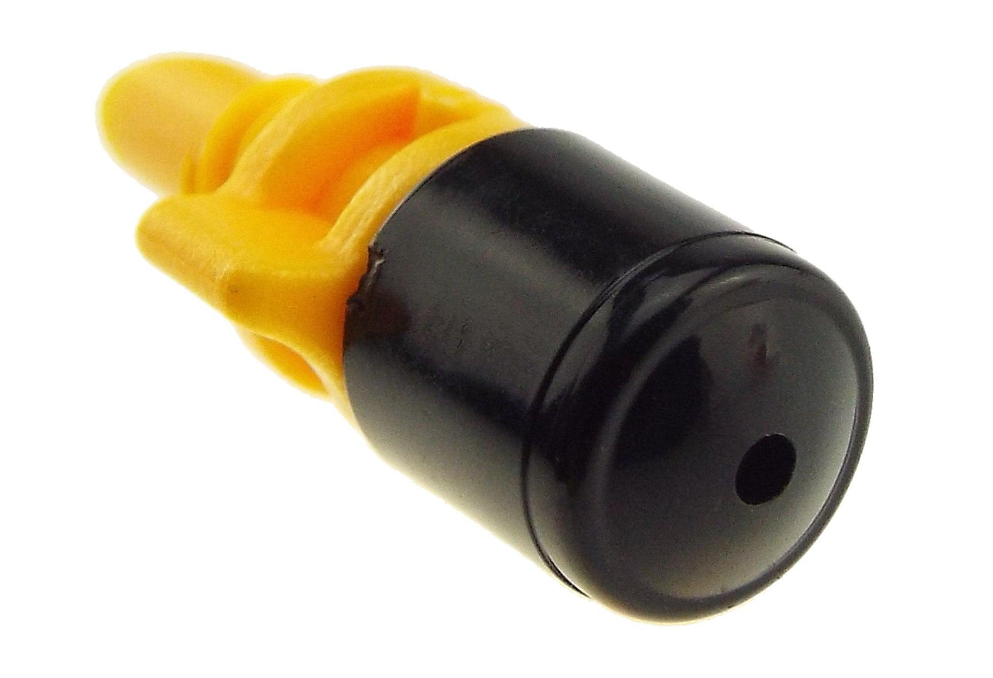 Winged micro mist spray head with yellow collar and black cap