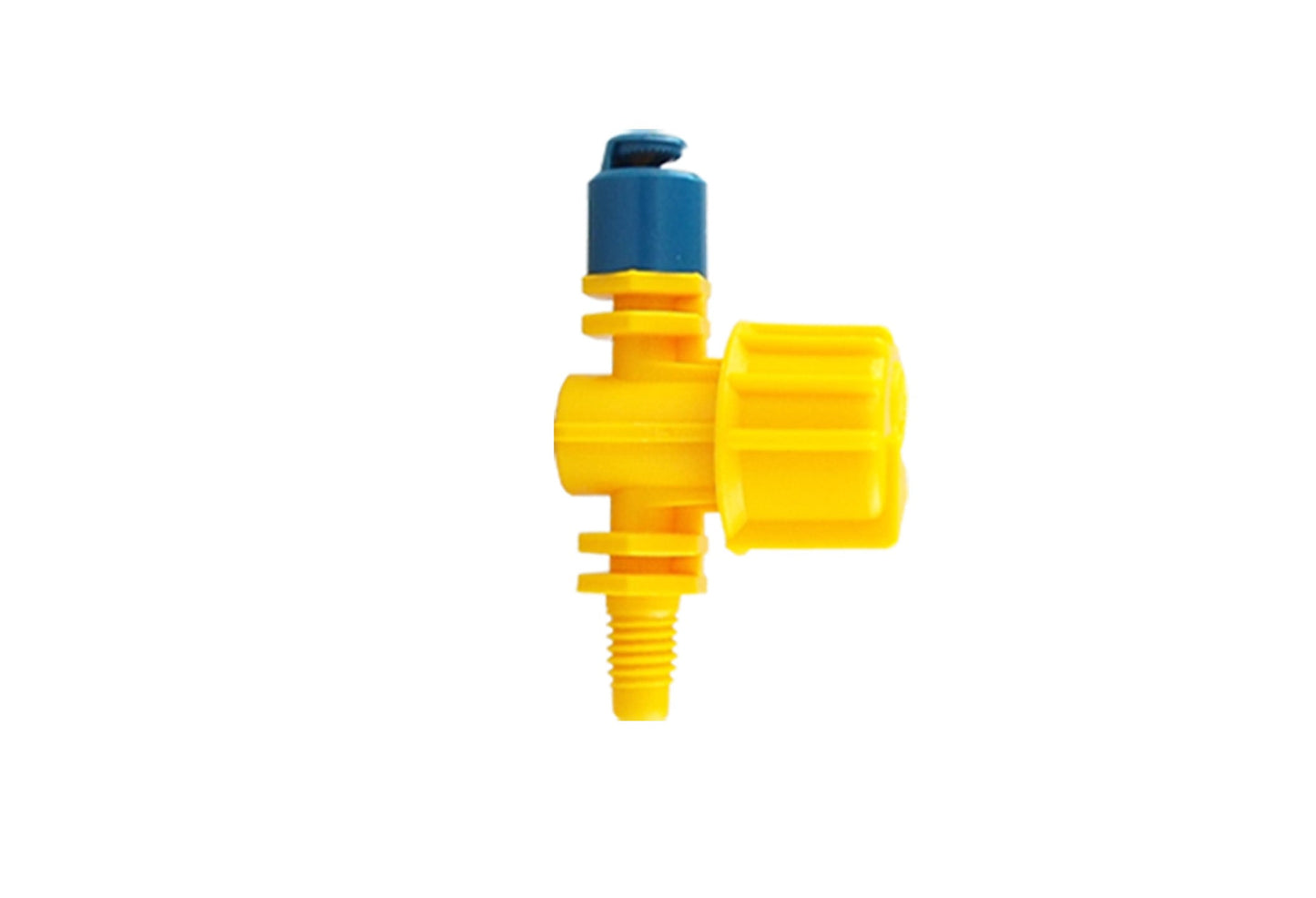 Vari-Jet 180° valve fitting with yellow body, blue cap and threaded outlet