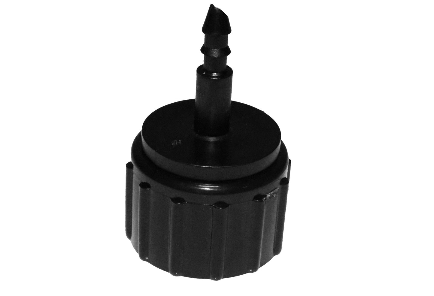 Black tap connector top view with outlet nozzle