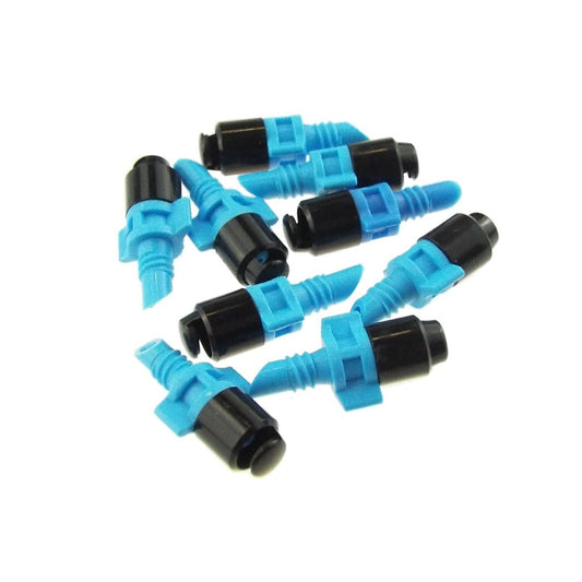 Micro spray jet strip nozzles with blue clips and black caps, 2x20°