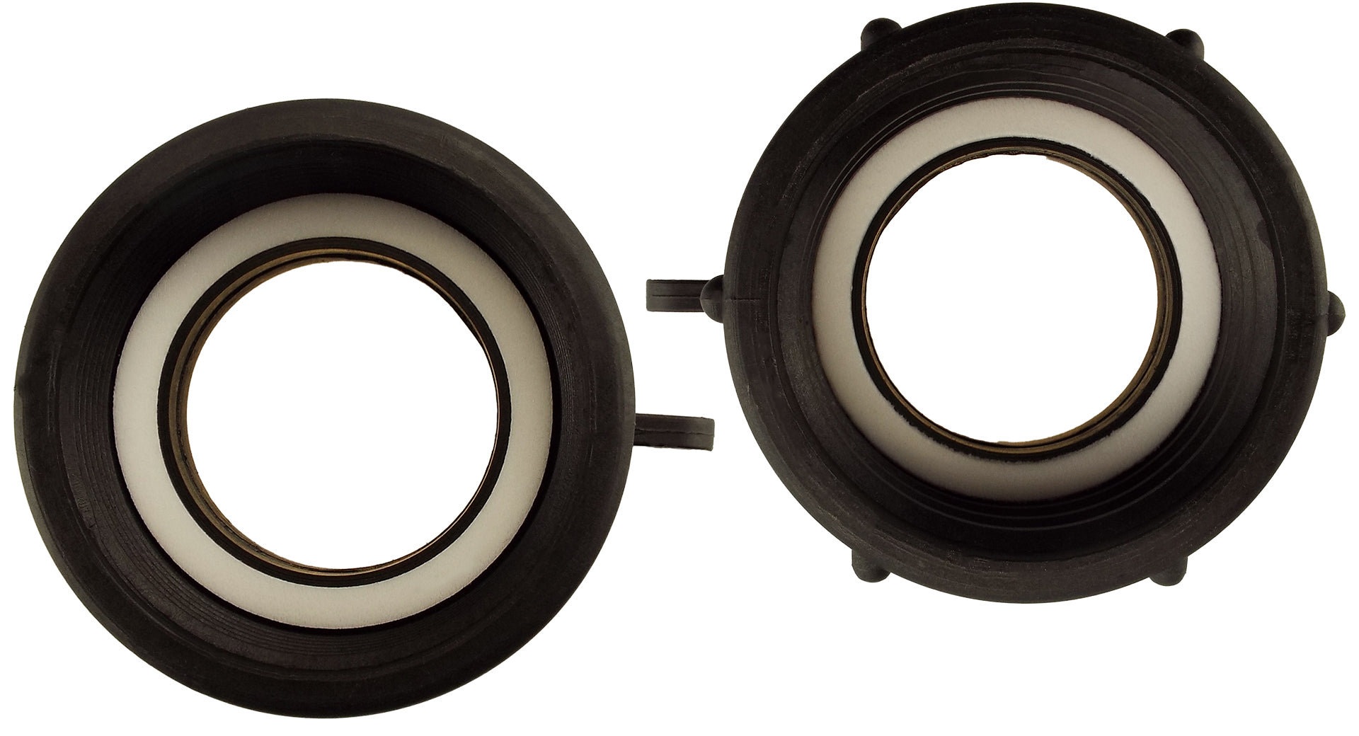 IBC S60x6 Adapter to 2" BSPF, front and back view with white sealing ring