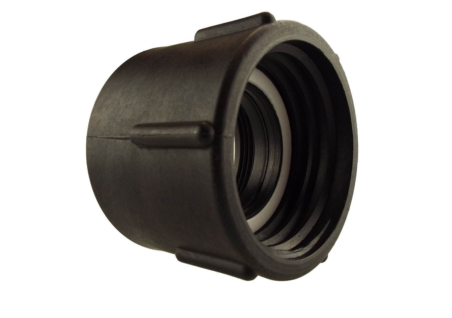 IBC S60x6 Adapter to 2" BSPF, threaded black inlet on gray body