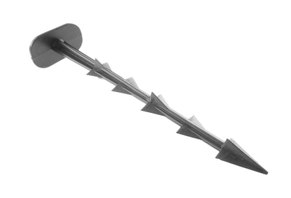 Plastic weed control fabric peg with wide round cap and multiple triangular grips