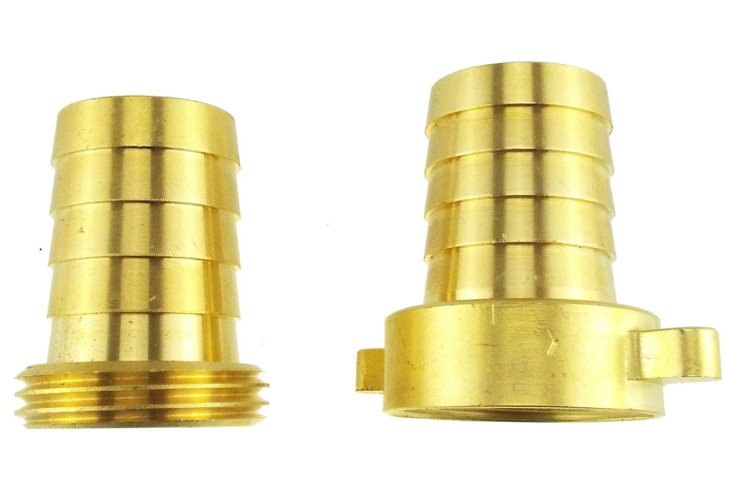 Brass 13mm swivel joiner, side view with grip tab and ridged coupling