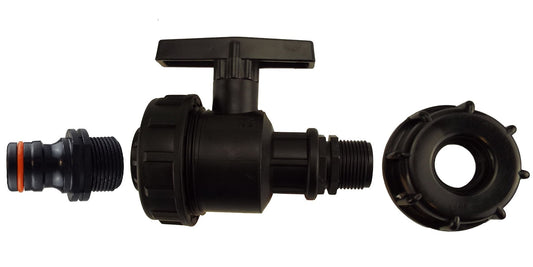 IBC 2 inch S60X6 cap, large plastic valve, male quick connector