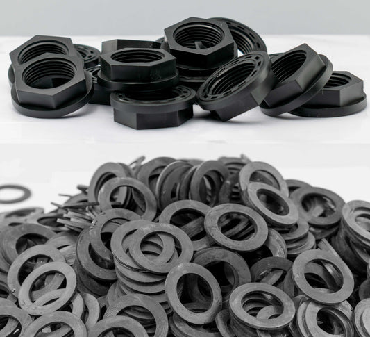 1/2" BSPF back nut with washer, black hex nuts set