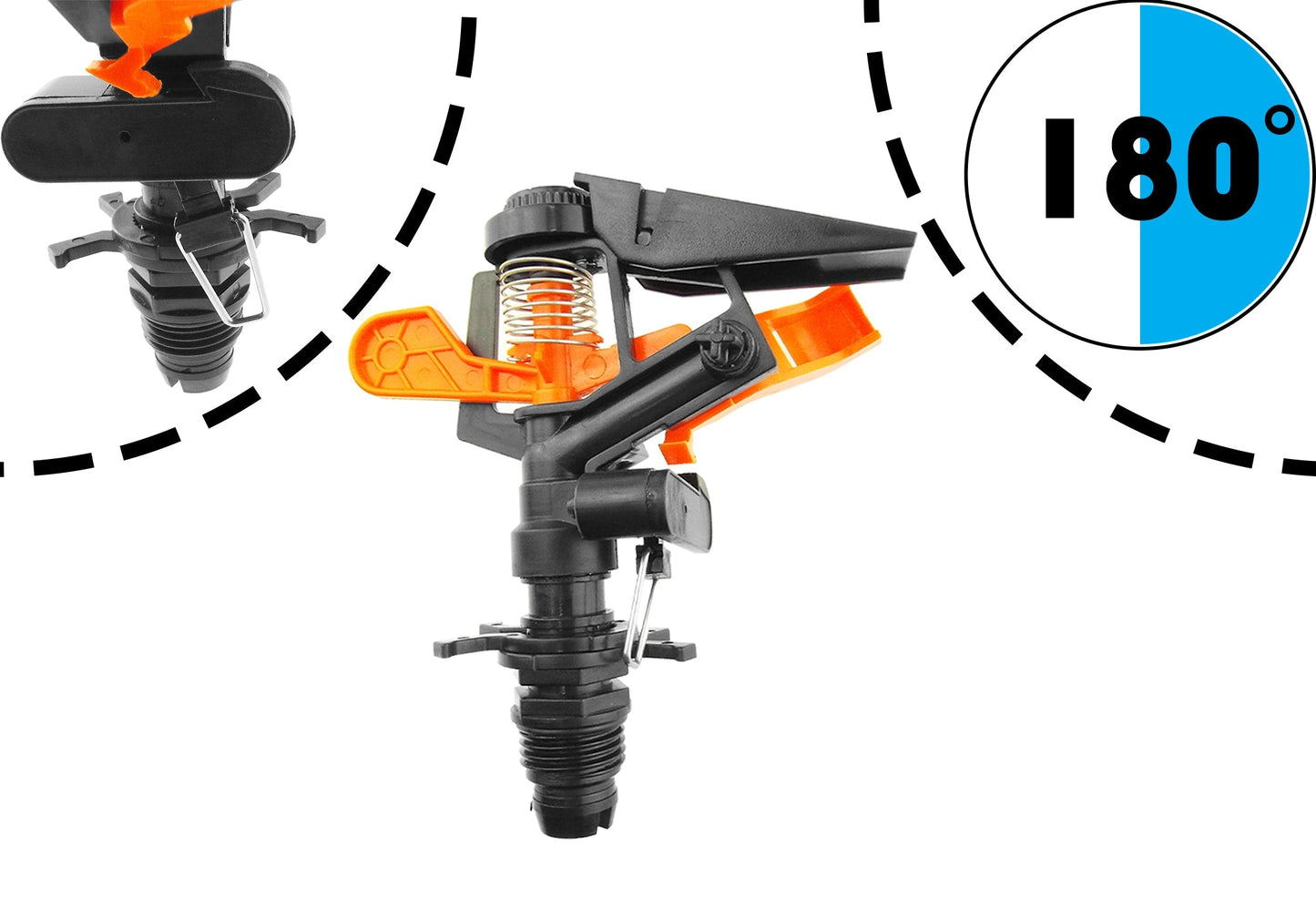 Pulsating sprinkler head on spike with 180° spray angle adjustment