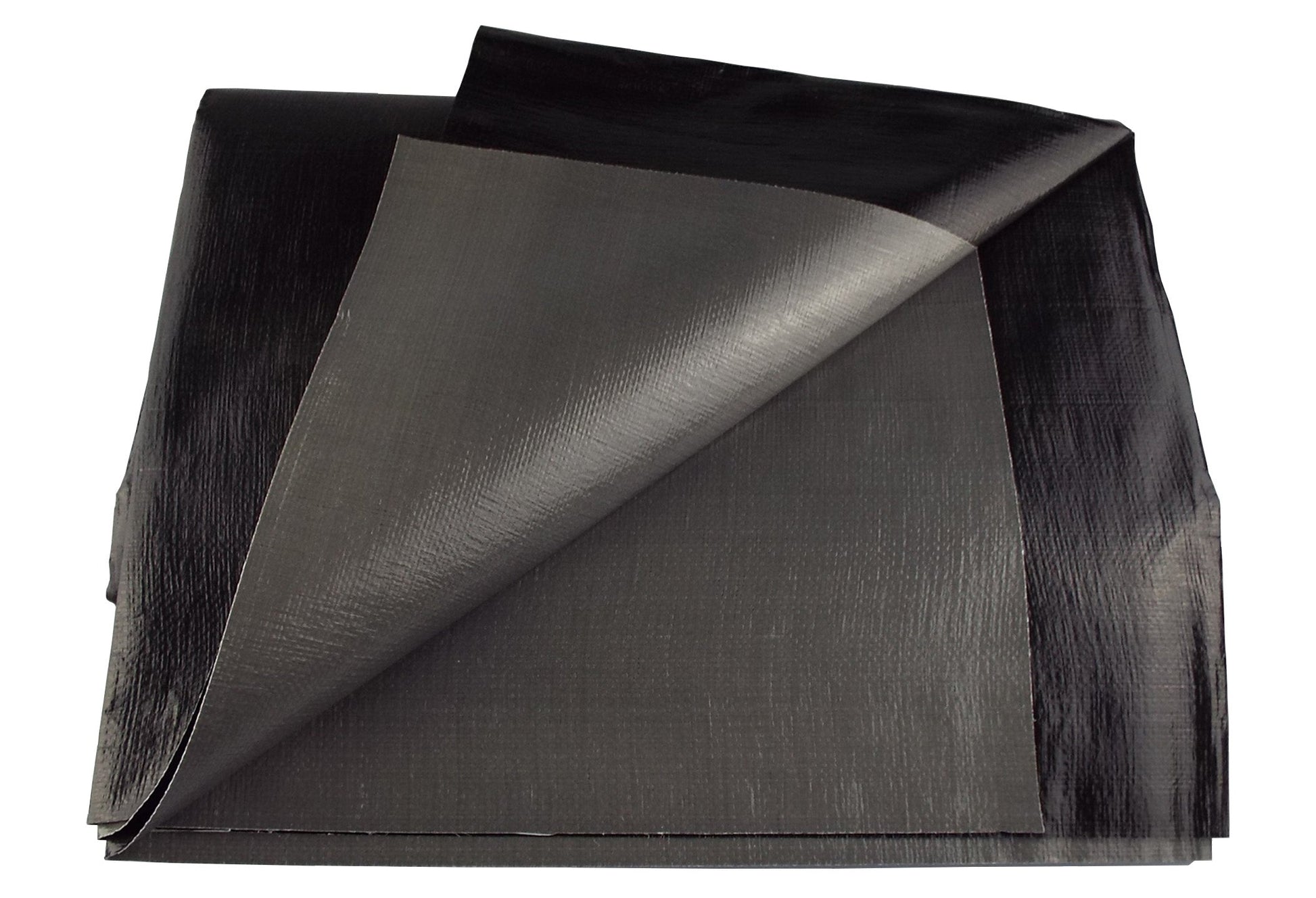 Black pond liner with inner grey backing, folded and stacked