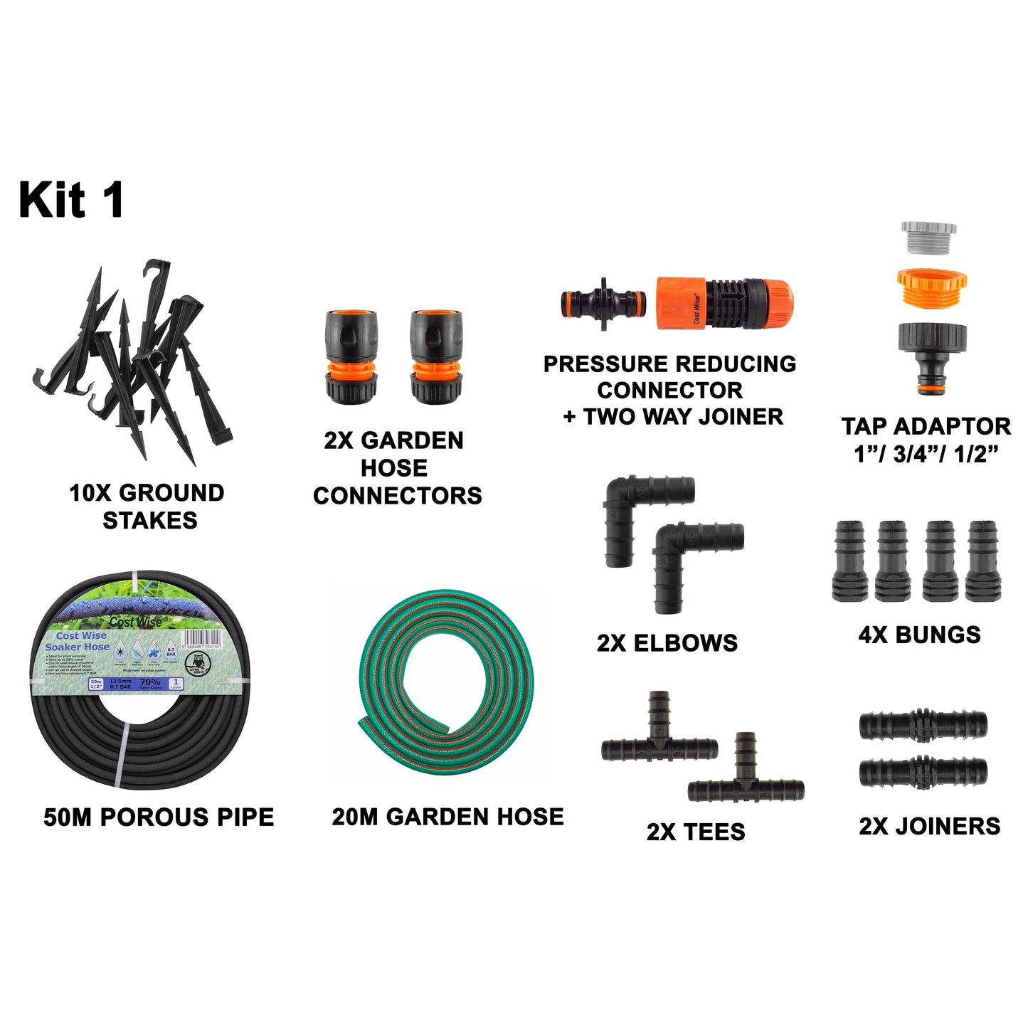 Porous Pipe Kit completo: manguera porosa 50 m, estacas de suelo y conectores