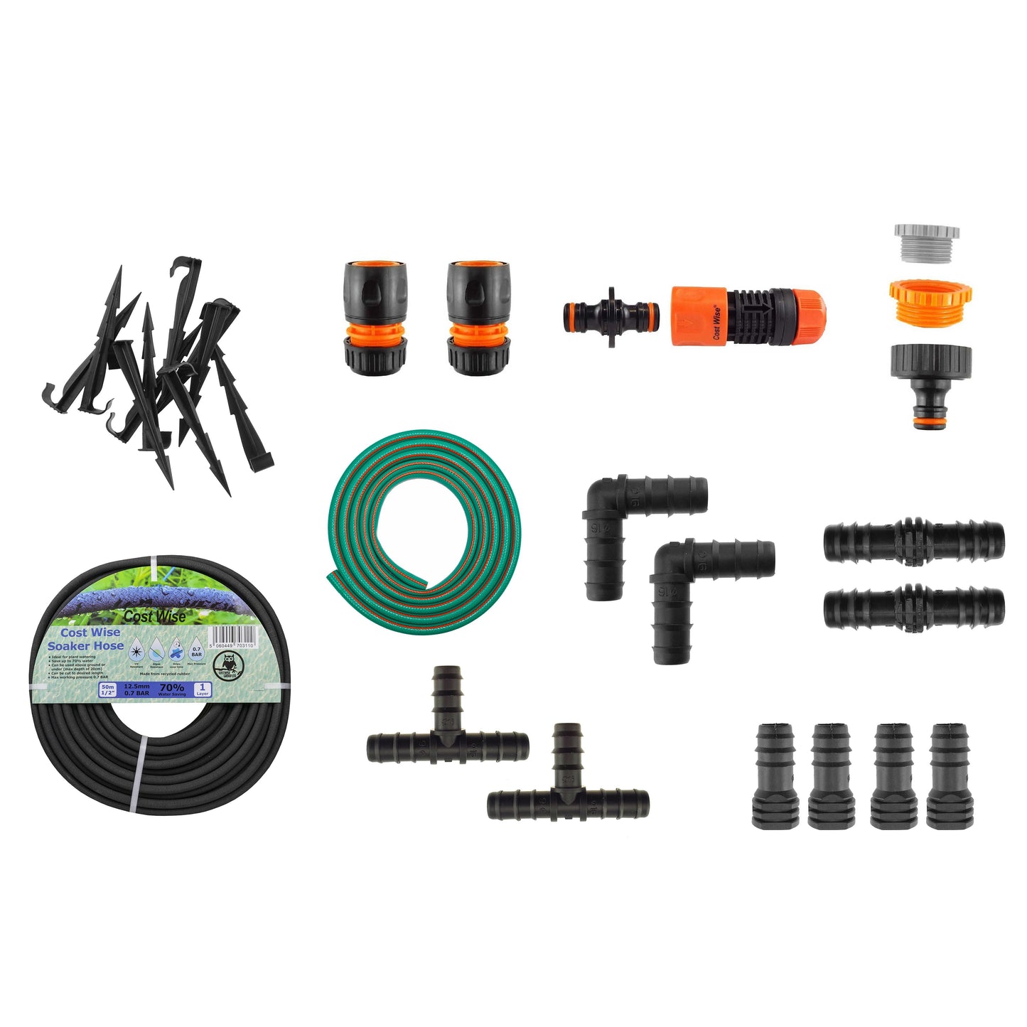 Porous Pipe Kit: manguera porosa verde con 20 m y piezas de conexión negras
