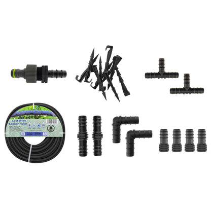Porous Pipe Kit 18: 50m porous pipe, adapter, stakes, joiners, elbows, tees, bungs and 90° fittings