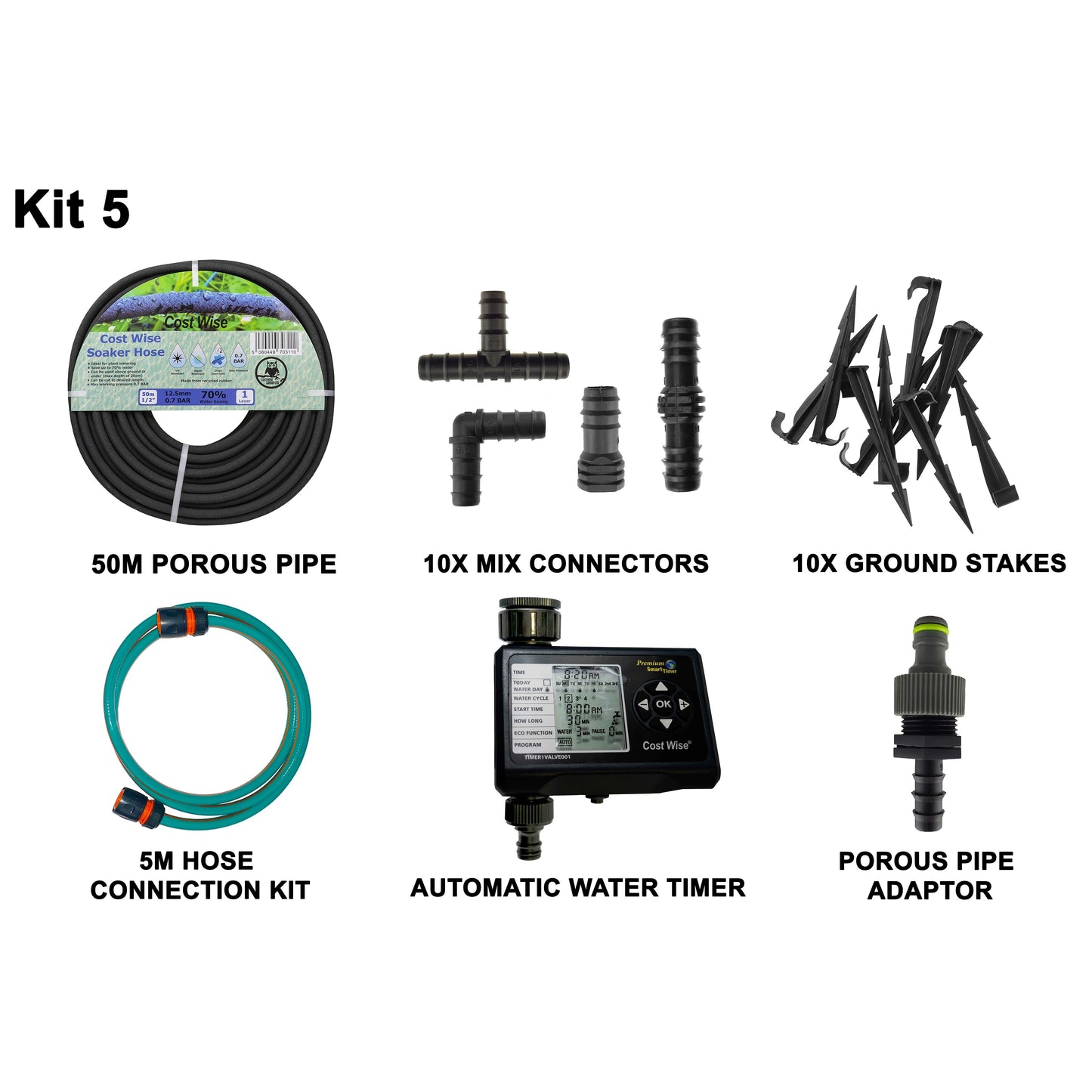 Porous Pipe Kit 5: 50m porous pipe coil with label and white securing band