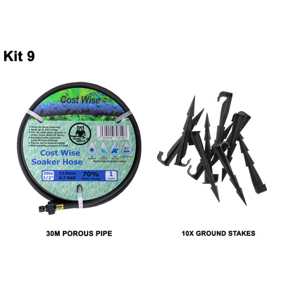 Porous Pipe Kit 9: 30 m porous soaker hose with 10 ground stakes