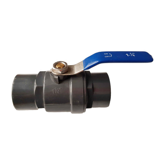 Stoppventil mit Edelstahl-Kugelhahn, schwarzer Körper, blauer Hebel, 1 1/4"