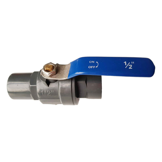 1/2" BSPF stopcock ball valve with blue lever handle and metal hex fitting