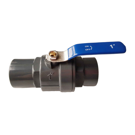 PP 1" BSPF stopcock valve with blue lever handle and black body