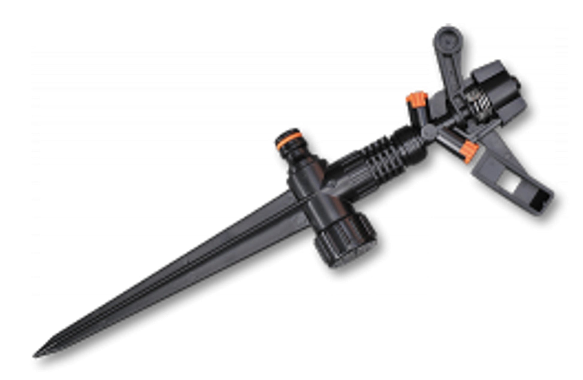 Pulsating lawn sprinkler with spike and adjustable nozzle, black and gray