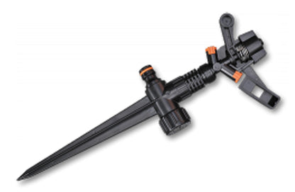 Pulsating lawn sprinkler with spike and adjustable nozzle, black and gray