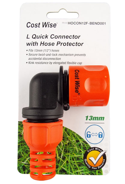 Orange/black L quick connector with hose protector for 13mm (1/2") hoses
