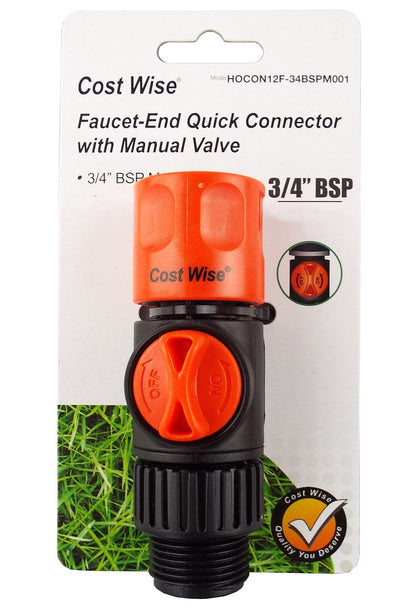 Cost Wise 3/4" BSP quick connector with manual valve, orange cap and black body