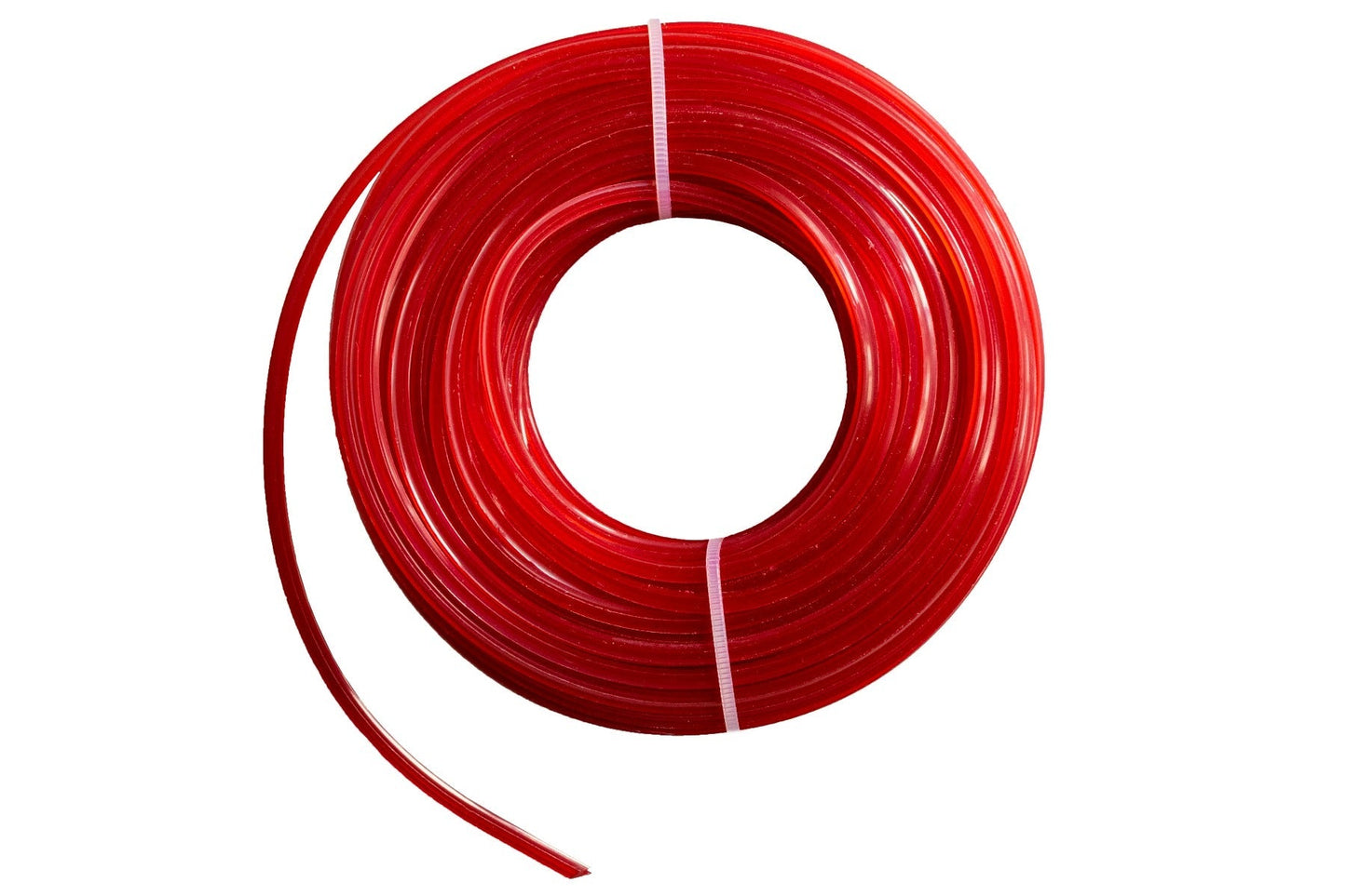 Red strimmer line spool, 2mm line neatly wound in a coil