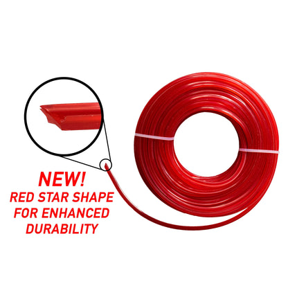 Red Star strimmer line coil with star-shaped tip for enhanced durability