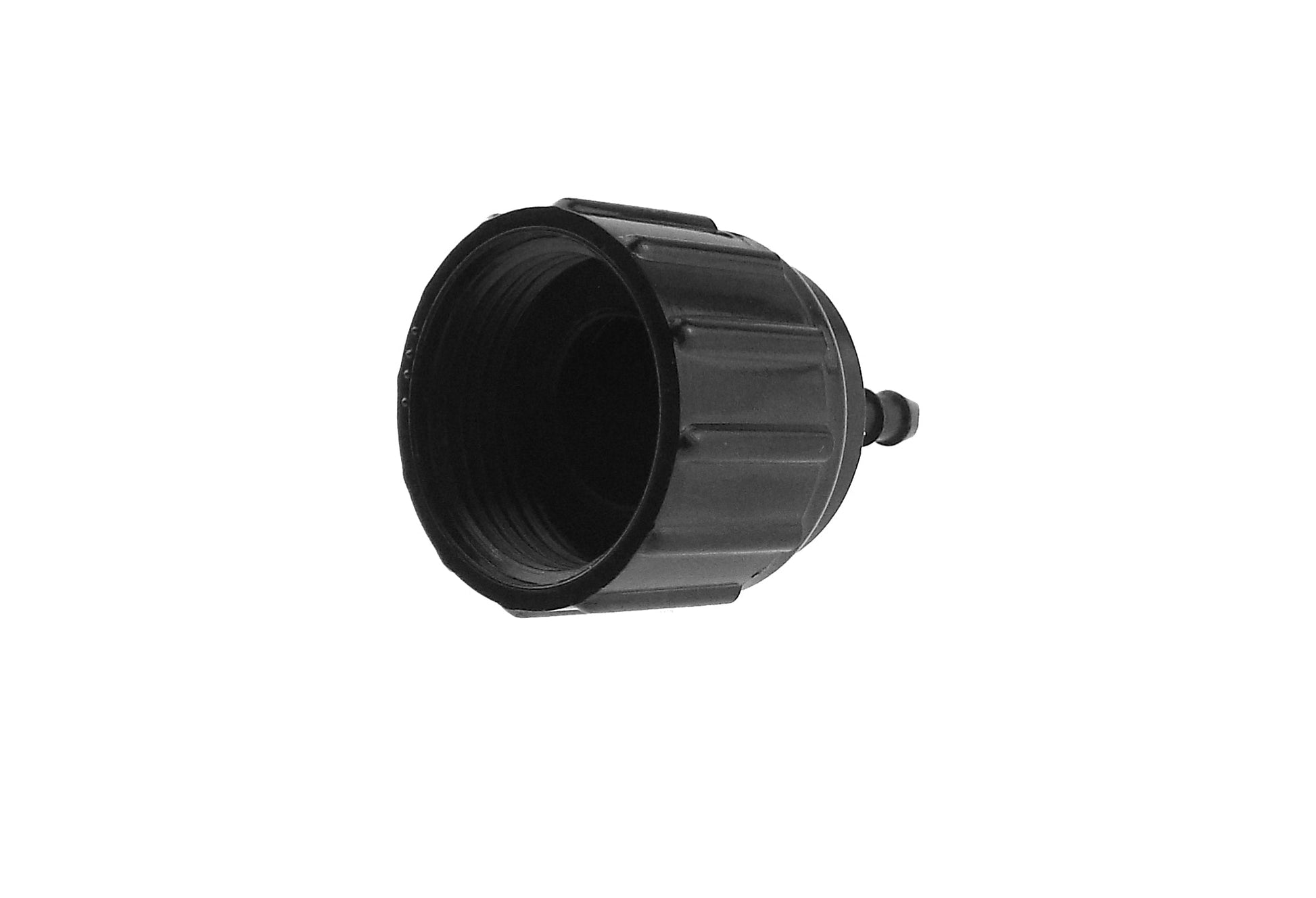 Black threaded coupling end for ¾" BSP, with side barbed outlet