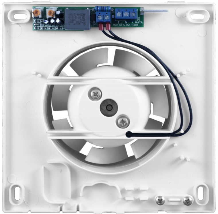 Rico 100mm bathroom fan with open housing, fan wheel and wiring visible