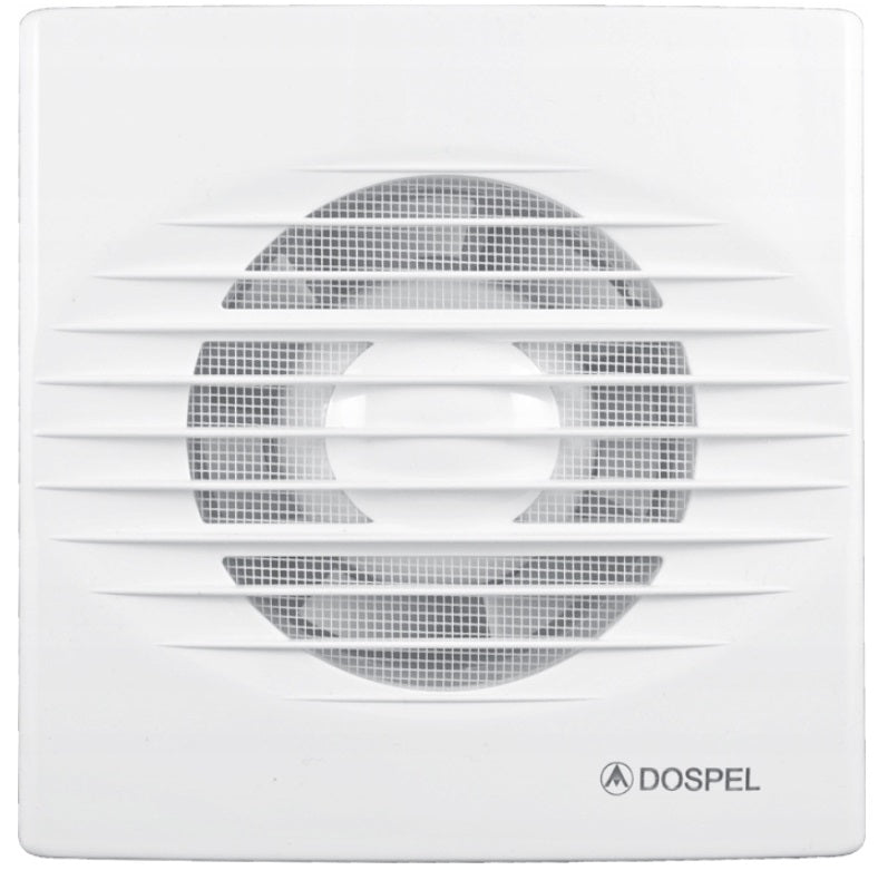 Rico 100mm bathroom fan with timer switch, front vent grille in white casing